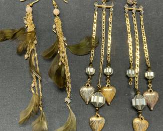 Lot 2prs Vintage Gold Tone Dangle Earrings