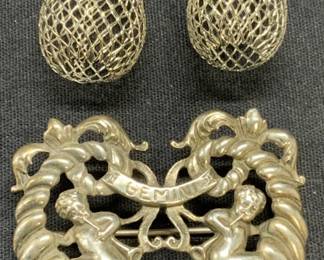 Lot 2 Vintage Cini Sterling Silver Gemini Brooch +