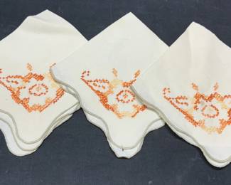 Set 11 Beige Linen Embroidered Napkins