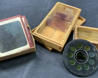 Antq Microscope Sample Slides & Stereoscope Lenses