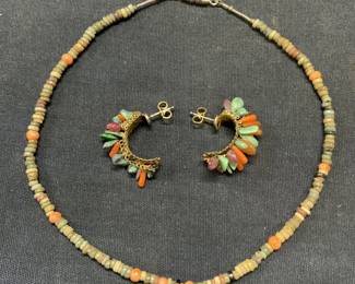 Lot 2 Beaded Natural Stone Necklace & Earrings