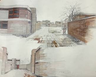 Set 4 Vtg Hand Drawn & Colored Architecture Plans