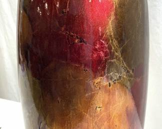 Lacquered & Painted Foil Leaf Ceramic Vase, 20 in.