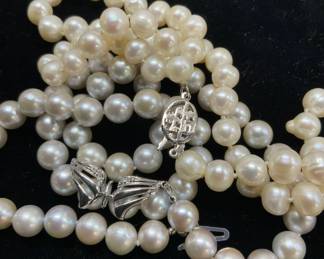 Lot 2 Luxe Pearl Necklaces, 14k & Sterling Clasps