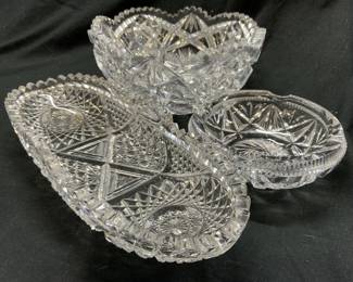 Lot 3 Saw Toothed Cut Crystal Vessels, Tableware
