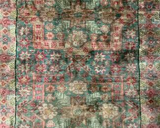 Vintage Handmade Turkish Fringed Silk Rug