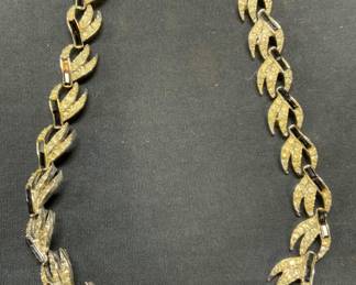 Vintage Silver Tone Black Crystal Necklace