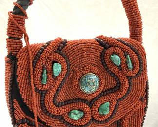 Hand Crafted Turquoise Stone & Beaded Purse