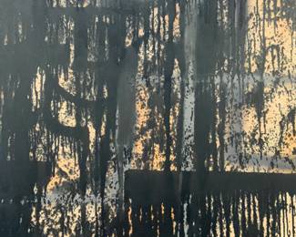 Signed Abstract Black Canvas Painting 2015 5ft