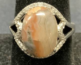 Sterling Silver Pink Agate Ring