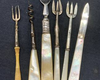 6 Sterling Silver & Mother Of Pearl Utensils