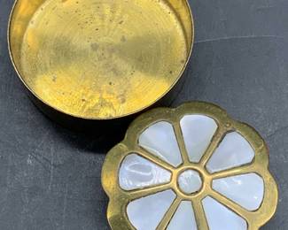 2 Vintage Brass Toned Metal Trinket Box & Vessel