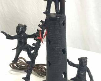 Bronze Asian Children Candle Stick Lamp