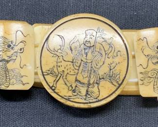 Vintage Asian Figural & Dragon Bone Bracelet