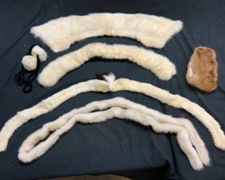 Lot 6 Mink Stole, Collars, Headband & Pom Pom