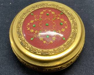 Vintage Gilt Metal Round Trinket Box