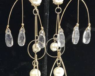 2 Prs Dangle Earrings, 14k GF w Quartz, Faux Pearl