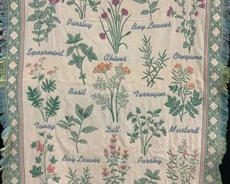 Botanical Herb Motif Cotton Throw Blanket, USA