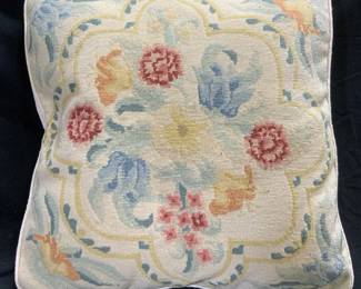 Vintage Needlepoint Floral Detailed Throw Pillow