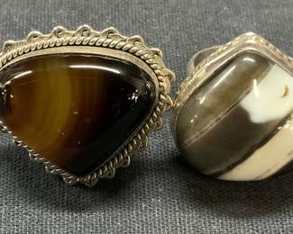 Lot 2 Sterling Silver Tigers Eye Ring, More