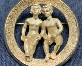 Vintage Trifari Gold Tn Gemini Zodiac Brooch