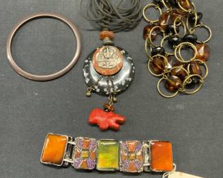 4 Haskell Enamel Bracelet, Asian Pendant Necklace