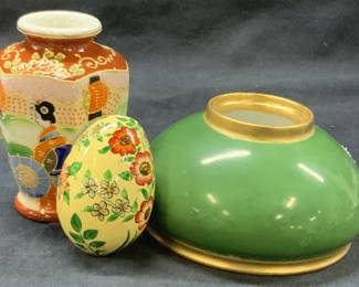 3 Hand Painted Satsuma Porcelain, Ink Well & More