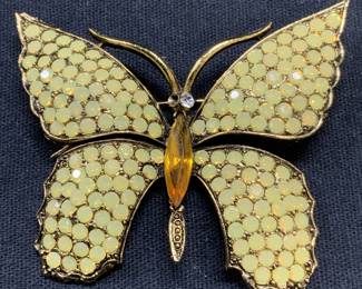 WEISS Yellow Crystal Butterfly Brooch