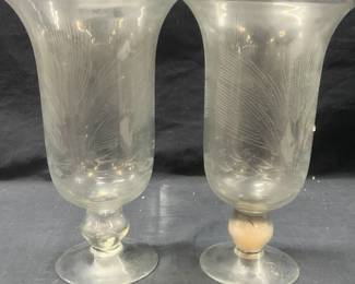 Pr Etched Floral Cut Glass Footed Vessels, India