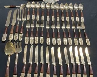 43PC Rosewood & Brass SIAM Flatware, More