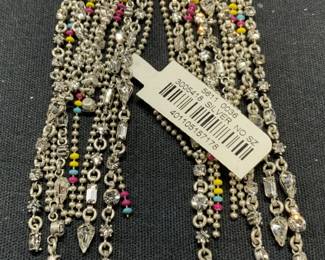 Silver Tone Beaded Crystal Shell Earrings NWT