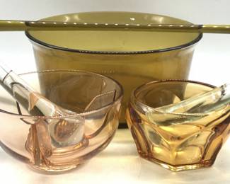 6 Colored Glass Bowls & Pestles