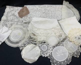 Lot 18 Vintage Embroidered & Hand Laced Linens