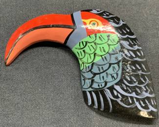 Handmade Painted Wood Toucan Brooch