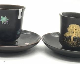 2 Asian Style Gilt & MOP Saucers & Tea Cups