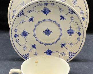 Set 3 Antique FURNIVALS Blue Denmark Place Setting