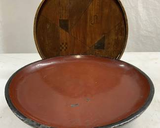 Lot 2 Vintage Lacquer & Wooden Trays