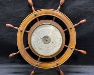 Vintage Weathermaster Wood Ship Wheel Barometer