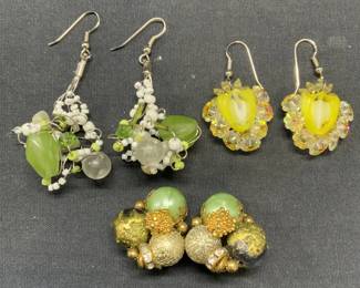 Lot 3 Vintage Beaded Crystal Earrings