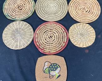Lot 7 Wicker Rush & Cork Trivets