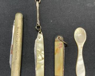 Lot 4 Vtg Mother of Pearl Pocket Knives, More