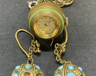 Lot 2 Jewelry, Caravelle Gold Tn Watch Necklace+