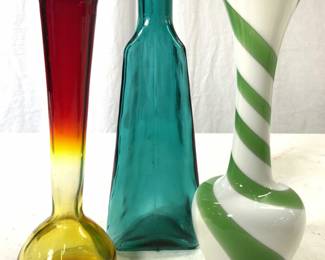 Lot 3 Hand Blown Art Glass Vases Vessels