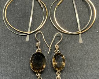 2 Pairs Earrings, Sterling Silver Quartz More