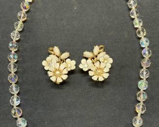 Lot 2 Vtg Coro White Flower Earrings, More