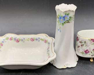 Lot 3 Signed Vintage Floral Porcelain Tableware