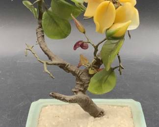 Handcrafted Art Glass Flower Tree W/ Ceramic Pot