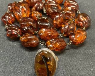 2 Amber Necklace & Sterling Silver Amber Ring