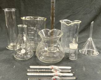 Lot 13 Glass Medical Lap Equipment, Pyrex, Ekco +