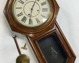 Antique Octagonal Wooden Wall Clock 32in
